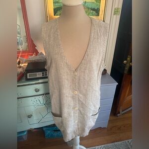 Orvis Beige Linen Vest L Pockets Classic Casual VGUC Summer Layering